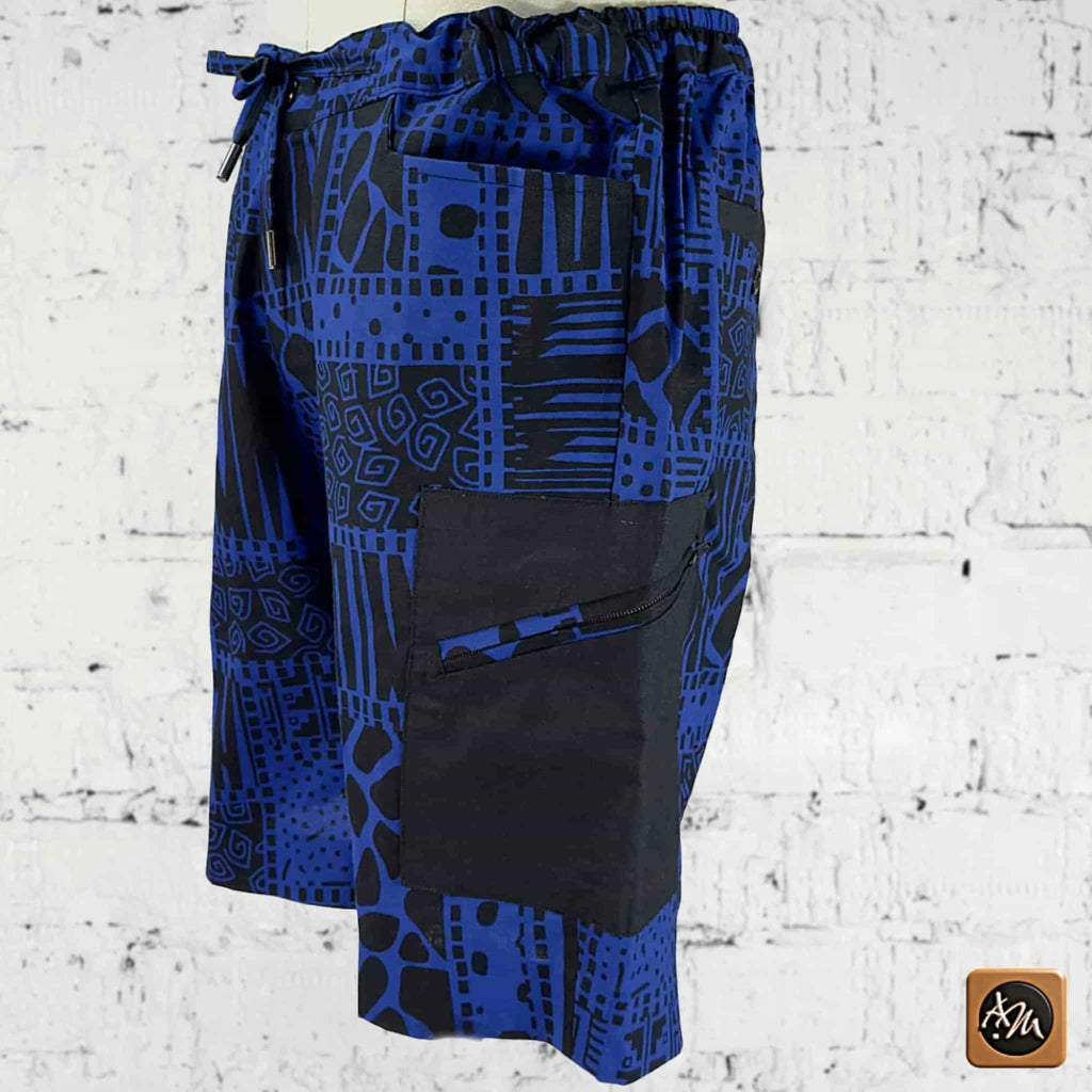 African Ankara Print Men's Shorts NVB: Vibrant Patchwork, Combat Pocket