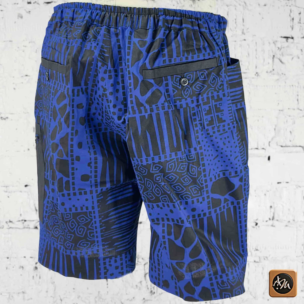 African Ankara Print Men's Shorts NVB: Vibrant Patchwork, Combat Pocket