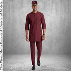 Nigerian Handmade Kaftan Set For Men, Custom Tailored Yoruba Two Piece Outfit