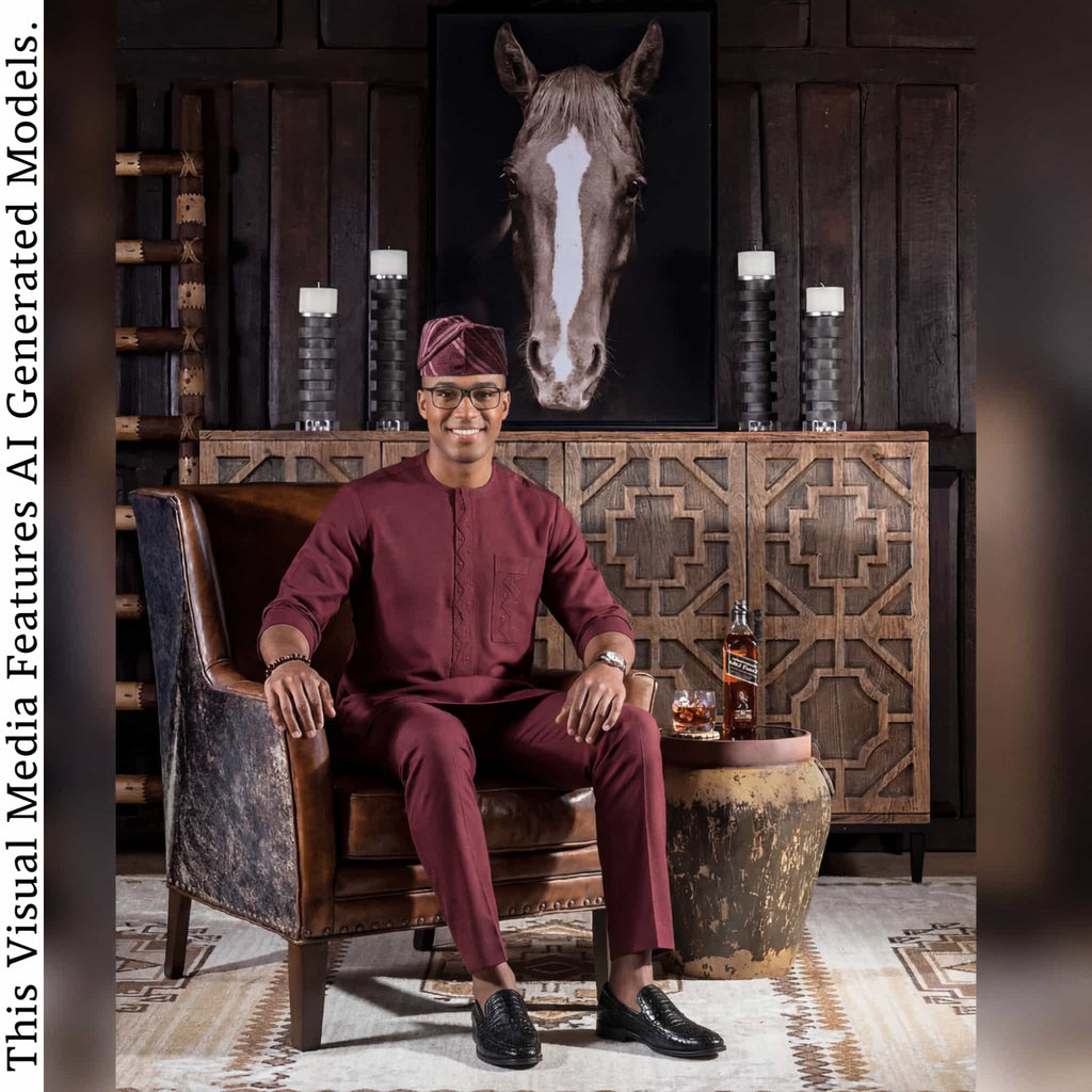 Nigerian Handmade Kaftan Set For Men, Custom Tailored Yoruba Two Piece Outfit