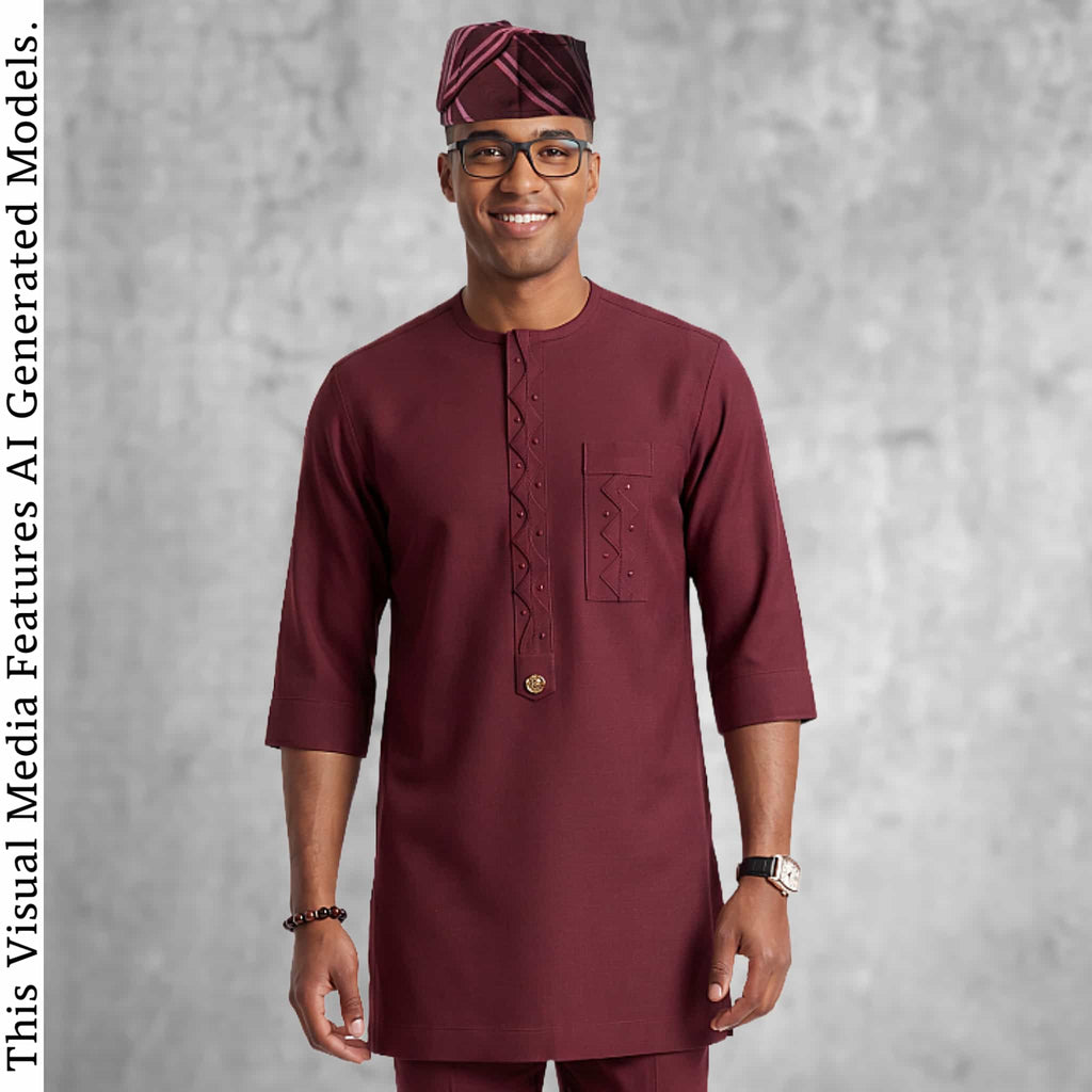 Nigerian Handmade Kaftan Set For Men, Custom Tailored Yoruba Two Piece Outfit