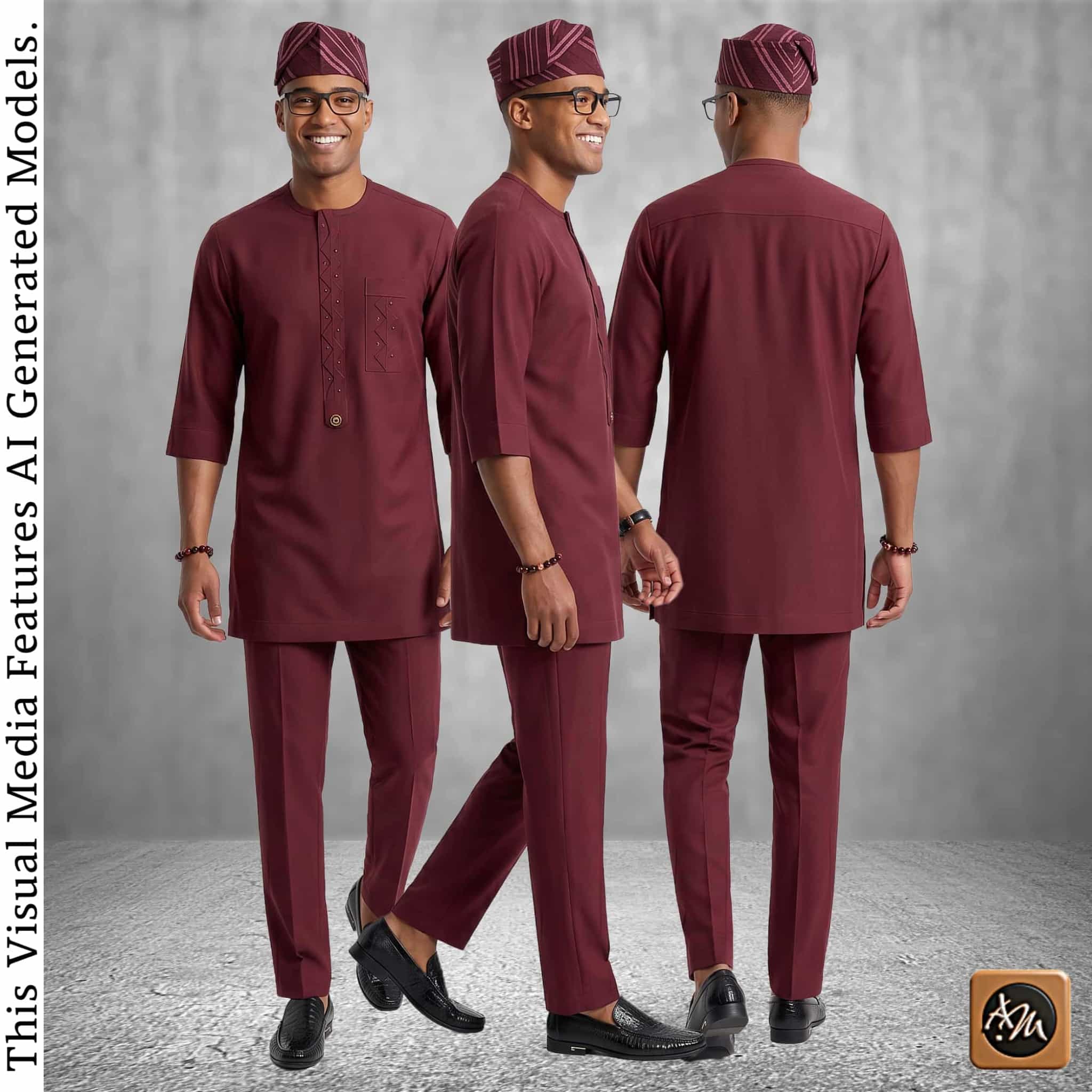 Nigerian Handmade Kaftan Set For Men, Custom Tailored Yoruba Two Piece Outfit