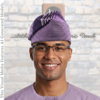 Purple Handwoven Aso Oke Fila Hat, Authentic Yoruba Wedding Headwear