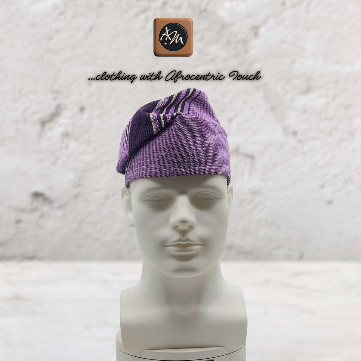 Purple Handwoven Aso Oke Fila Hat, Authentic Yoruba Wedding Headwear