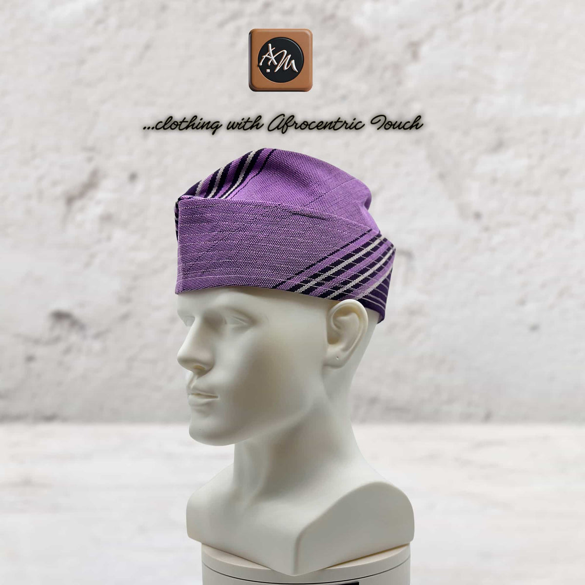 Purple Handwoven Aso Oke Fila Hat, Authentic Yoruba Wedding Headwear