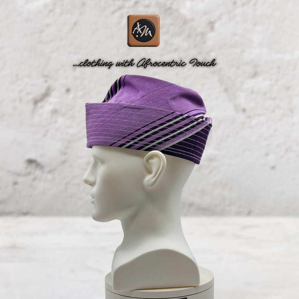 Purple Handwoven Aso Oke Fila Hat, Authentic Yoruba Wedding Headwear