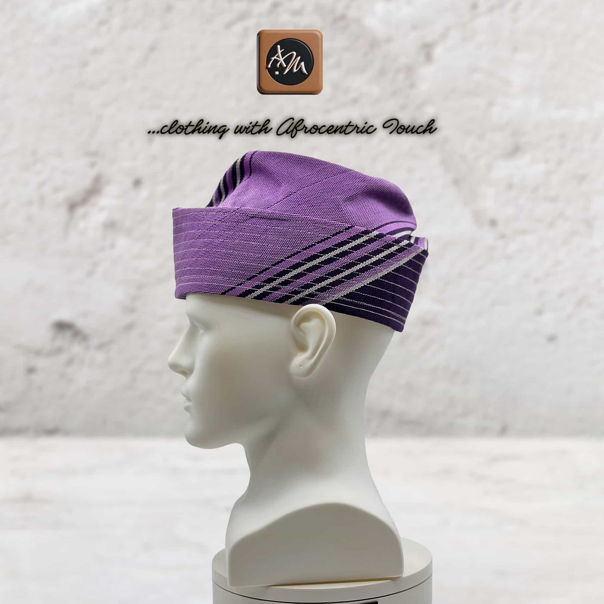 Purple Handwoven Aso Oke Fila Hat, Authentic Yoruba Wedding Headwear