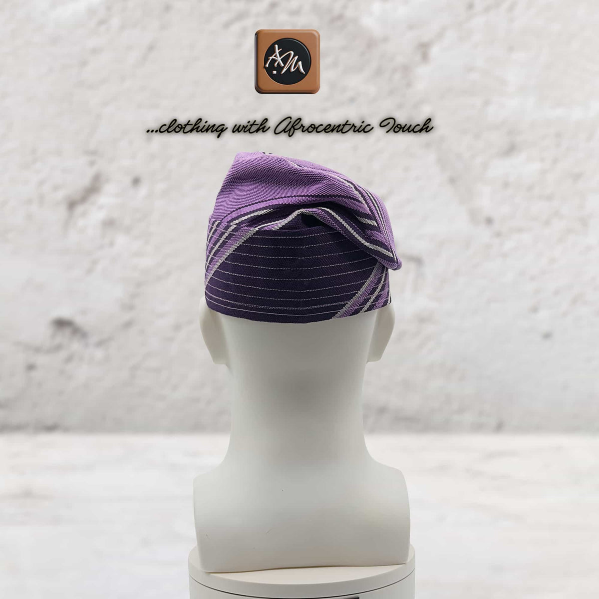 Purple Handwoven Aso Oke Fila Hat, Authentic Yoruba Wedding Headwear