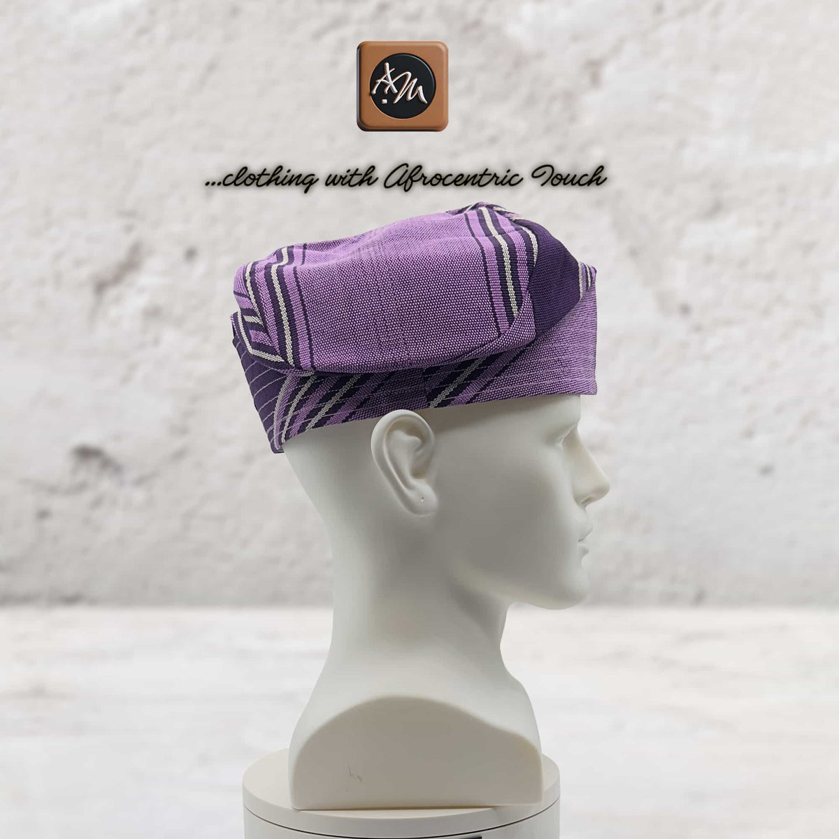 Purple Handwoven Aso Oke Fila Hat, Authentic Yoruba Wedding Headwear
