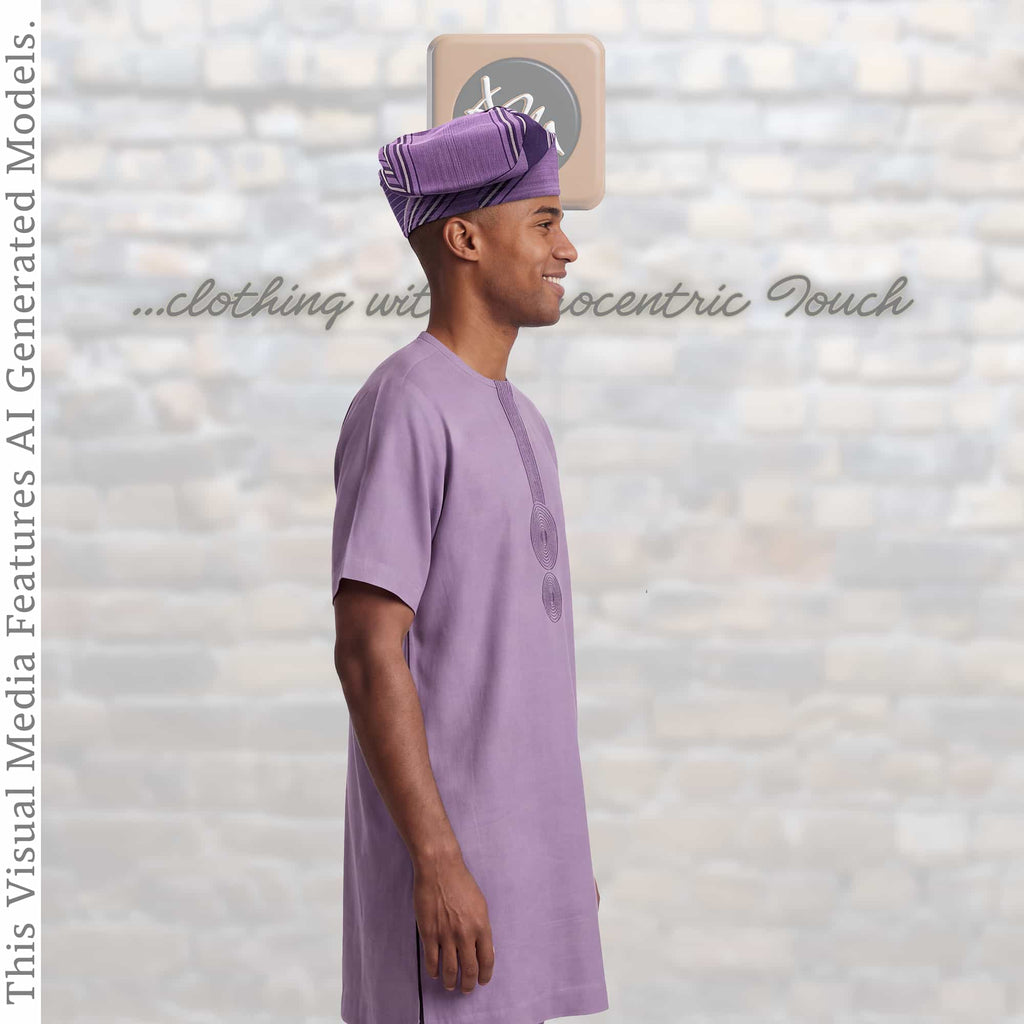 Purple Handwoven Aso Oke Fila Hat, Authentic Yoruba Wedding Headwear