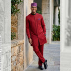 Men's Red Pinstripes Kaftan Set, Nigerian Traditional Wear, VIP Special Occasion Outfit