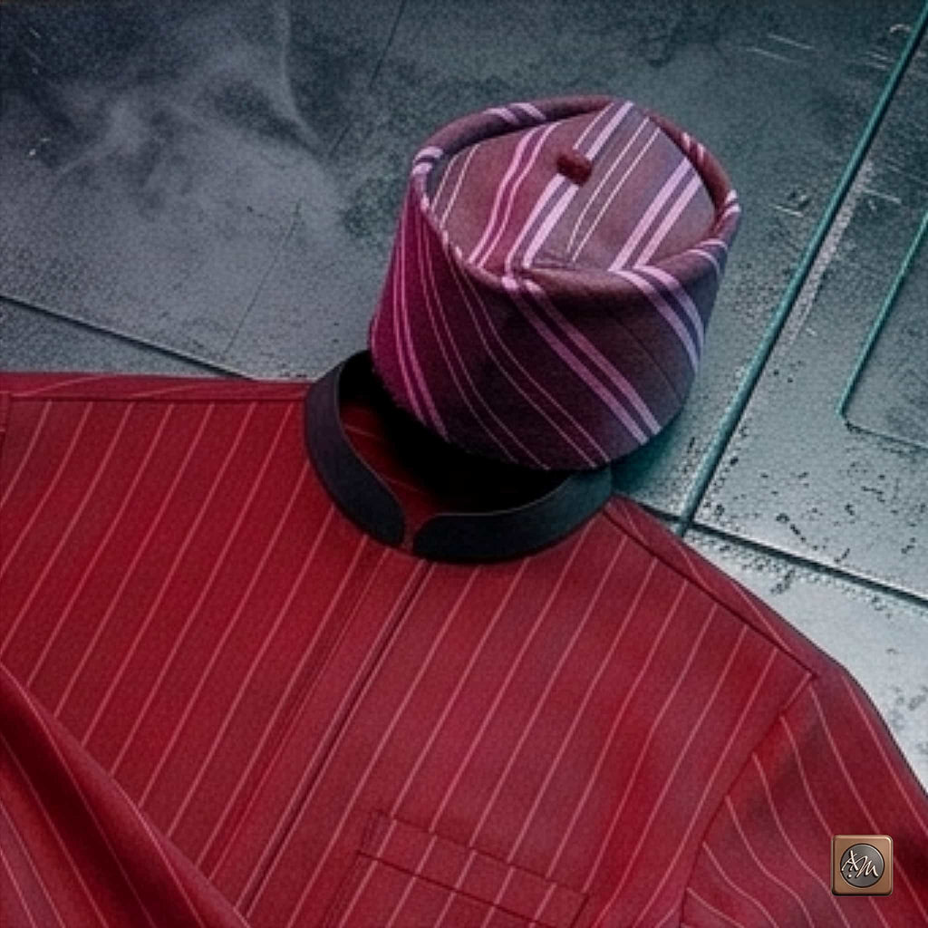 Men's Red Pinstripes Kaftan Set, Nigerian Traditional Wear, VIP Special Occasion Outfit