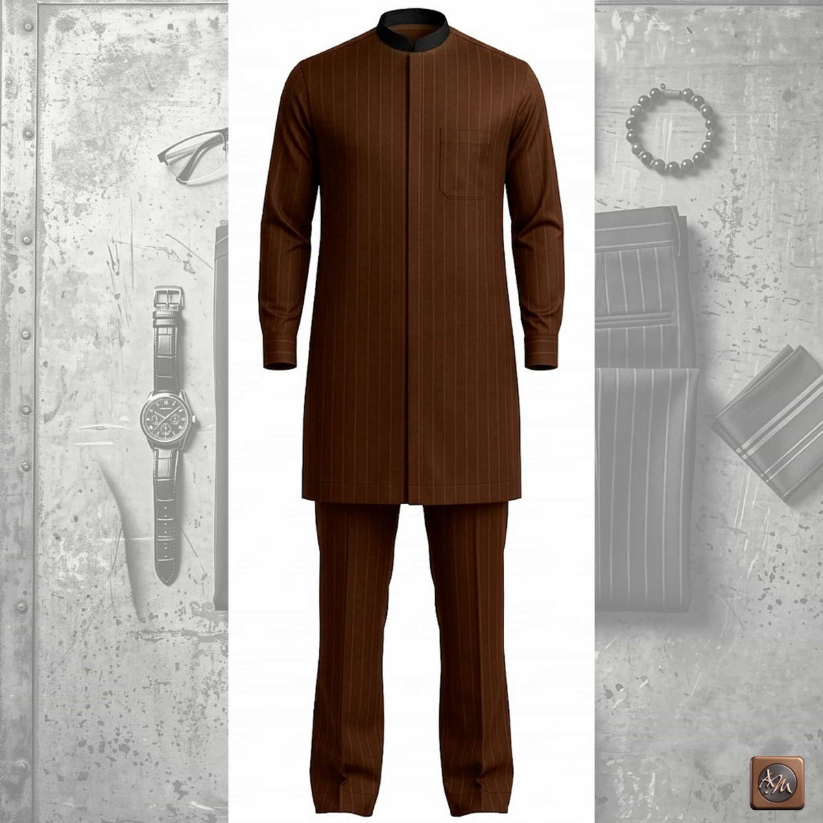 Men's Red Pinstripes Kaftan Set, Nigerian Traditional Wear, VIP Special Occasion Outfit