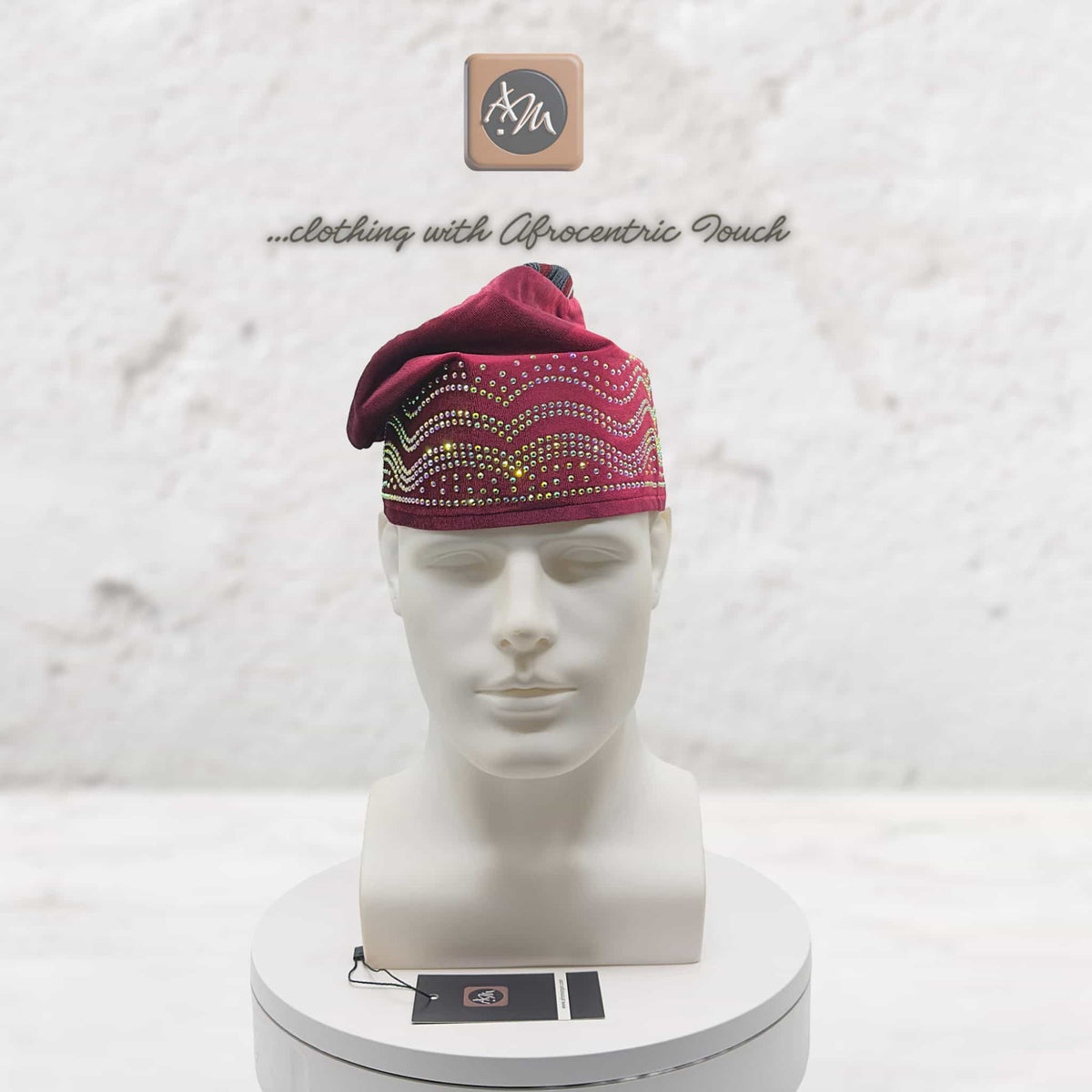 Handmade Red Velvet Chief Cap, Embroidered Nigerian Men's Wedding Headwear