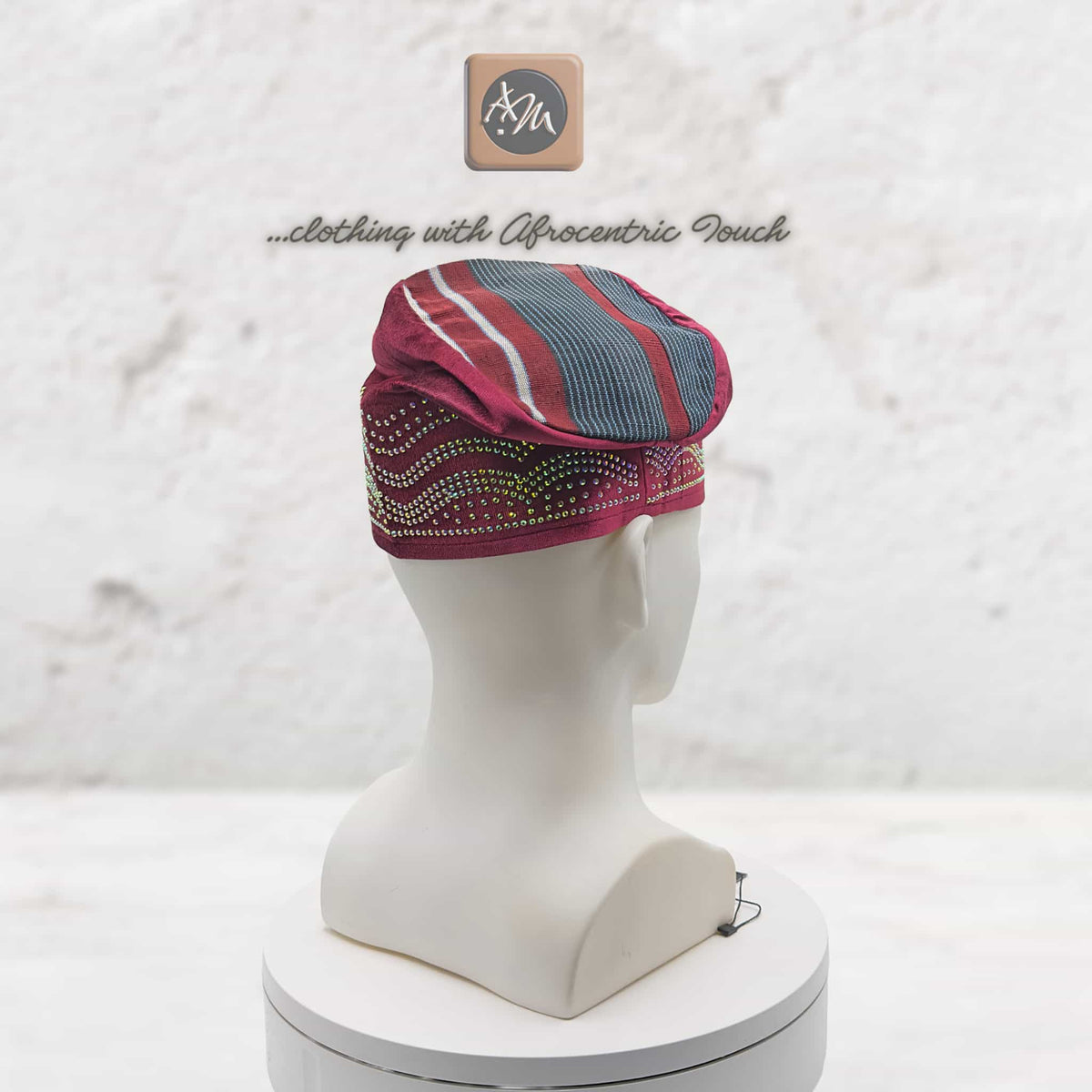 Handmade Red Velvet Chief Cap, Embroidered Nigerian Men's Wedding Headwear
