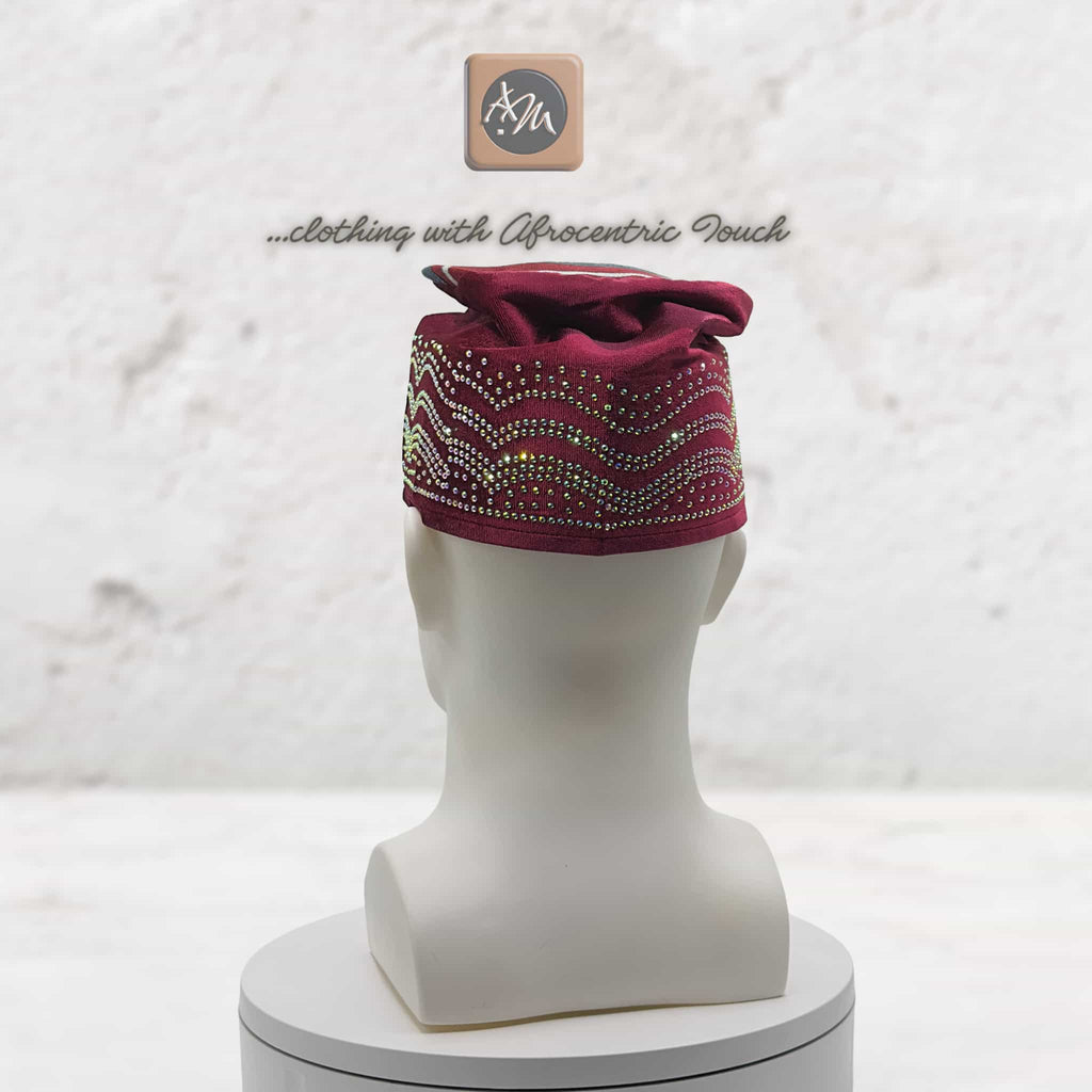 Handmade Red Velvet Chief Cap, Embroidered Nigerian Men's Wedding Headwear