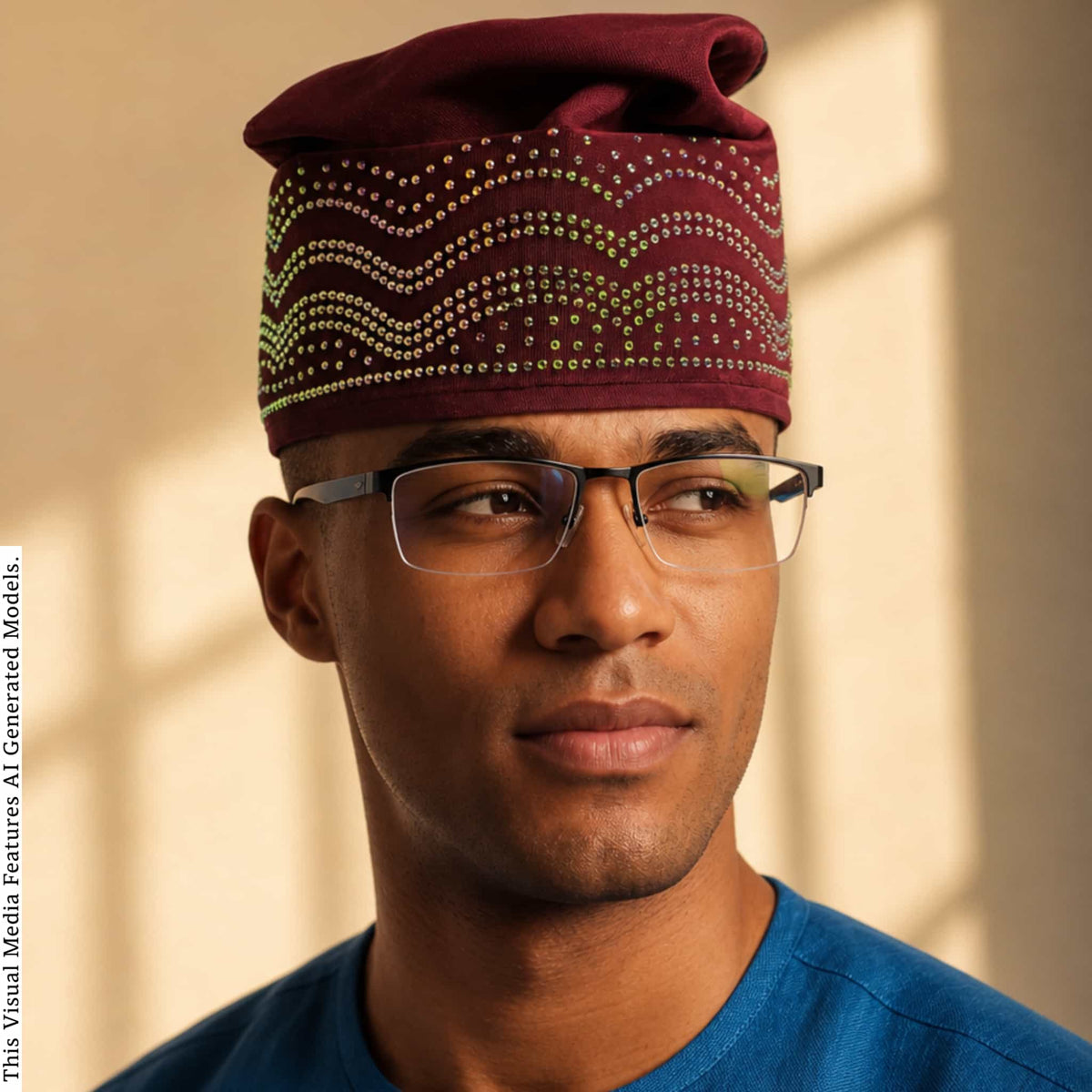 Handmade Red Velvet Chief Cap, Embroidered Nigerian Men's Wedding Headwear