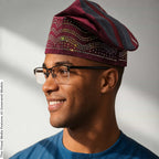 Handmade Red Velvet Chief Cap, Embroidered Nigerian Men's Wedding Headwear