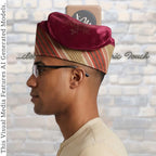 Ruby Red Embroidered Velvet Aso Oke Patched Yoruba Cap