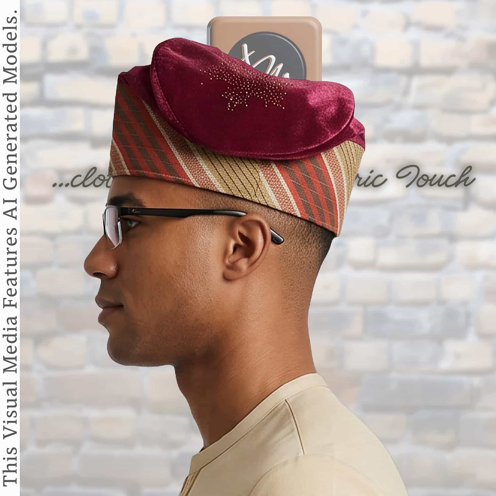 Ruby Red Embroidered Velvet Aso Oke Patched Yoruba Cap
