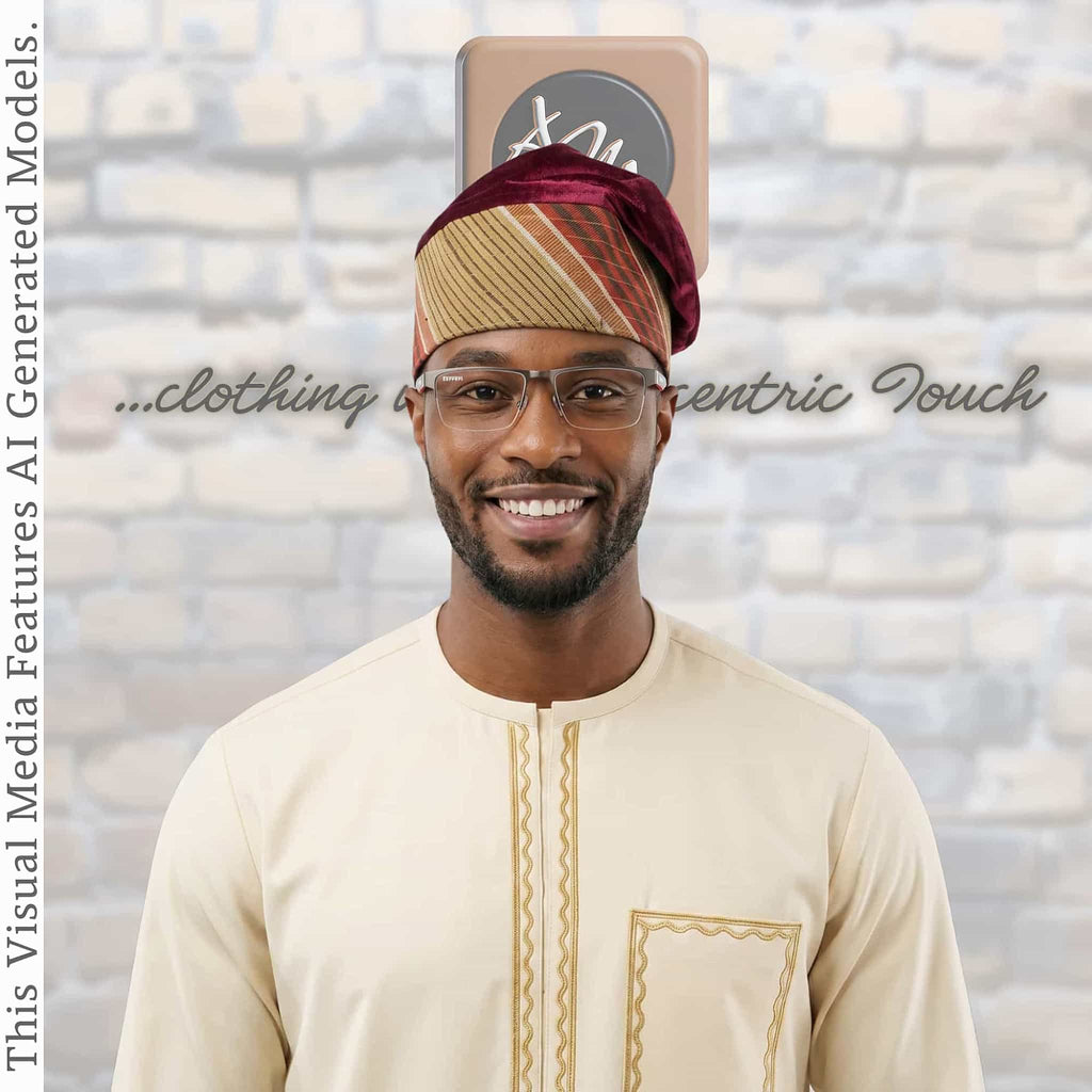 Ruby Red Embroidered Velvet Aso Oke Patched Yoruba Cap