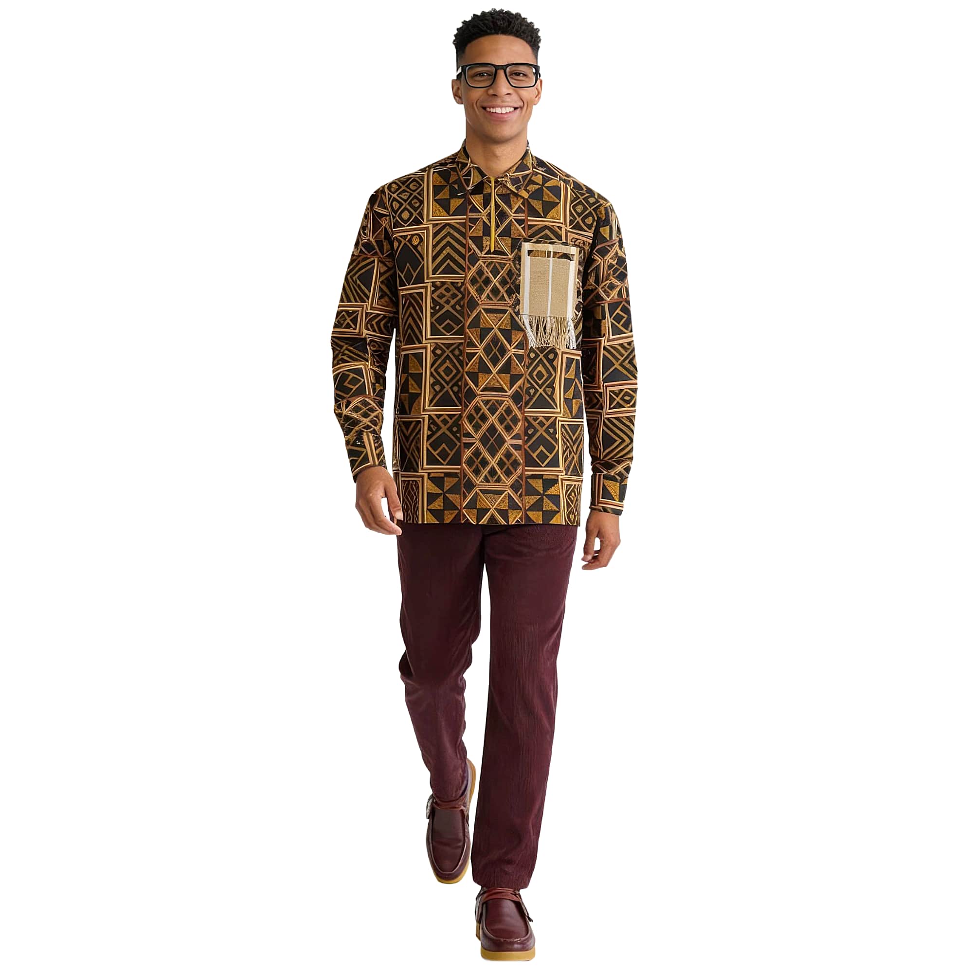 SOBALOJU African Print Casual Long Sleeve Shirt