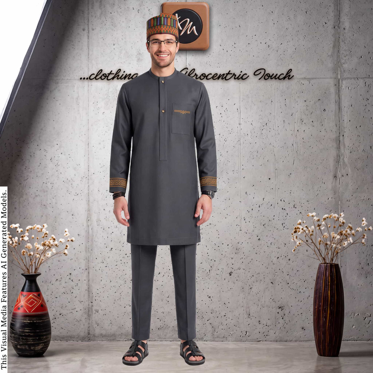 Brown Cashmere Wool Senator Wear with Oman Kufi Hat