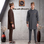 Brown Cashmere Wool Senator Wear with Oman Kufi Hat, Nigerian Kaftan Two Piece Set, African Traditional Wedding Outfit, Groom Attire for Men