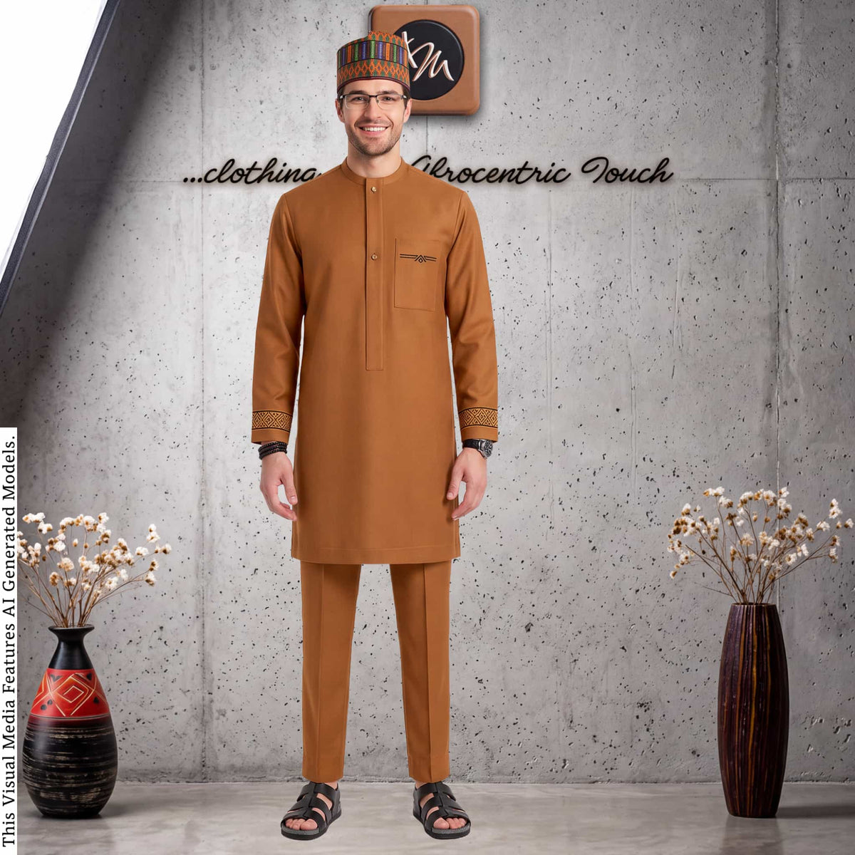 Brown Cashmere Wool Senator Wear with Oman Kufi Hat
