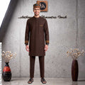 Brown Cashmere Wool Senator Wear with Oman Kufi Hat, Nigerian Kaftan Two Piece Set, African Traditional Wedding Outfit, Groom Attire for Men
