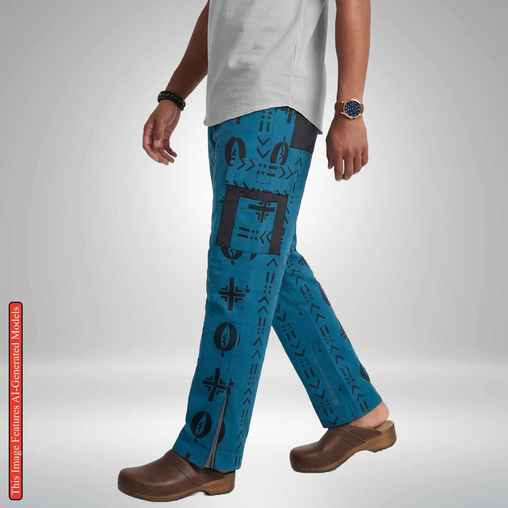 Ankara Cargo Trousers, Bold Tribal Patchwork Print Pants, African Wax Print Bottoms