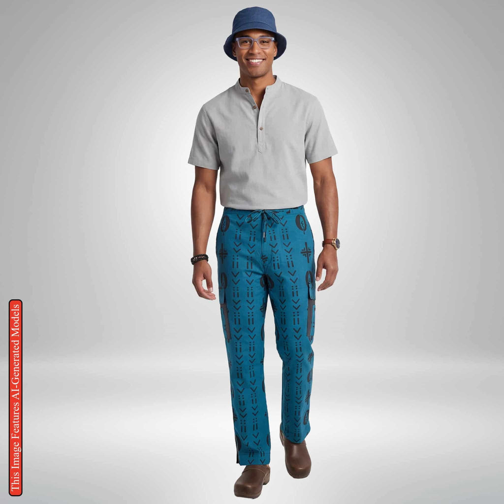 Ankara Cargo Trousers, Bold Tribal Patchwork Print Pants, African Wax Print Bottoms