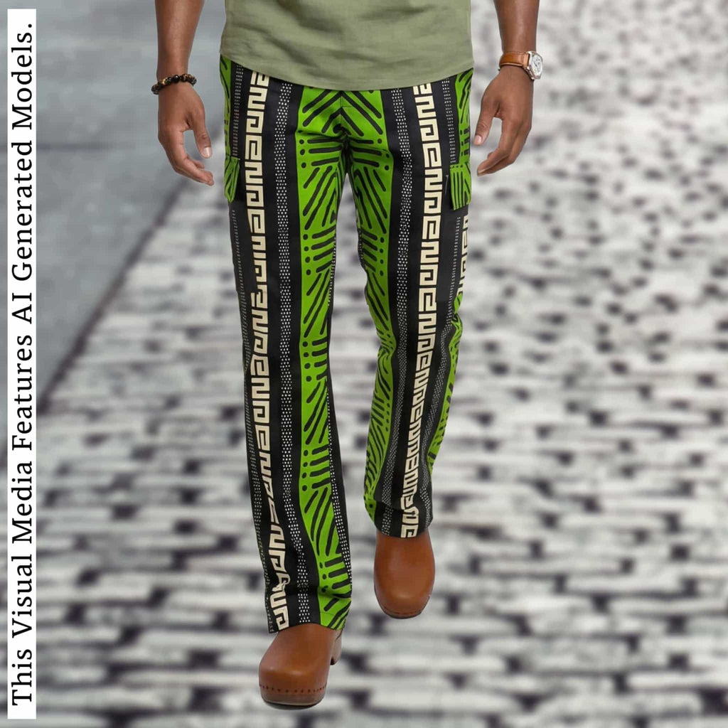 Men's African Print Ankara Trousers, Bold Chevron Tribal Cargo Pants