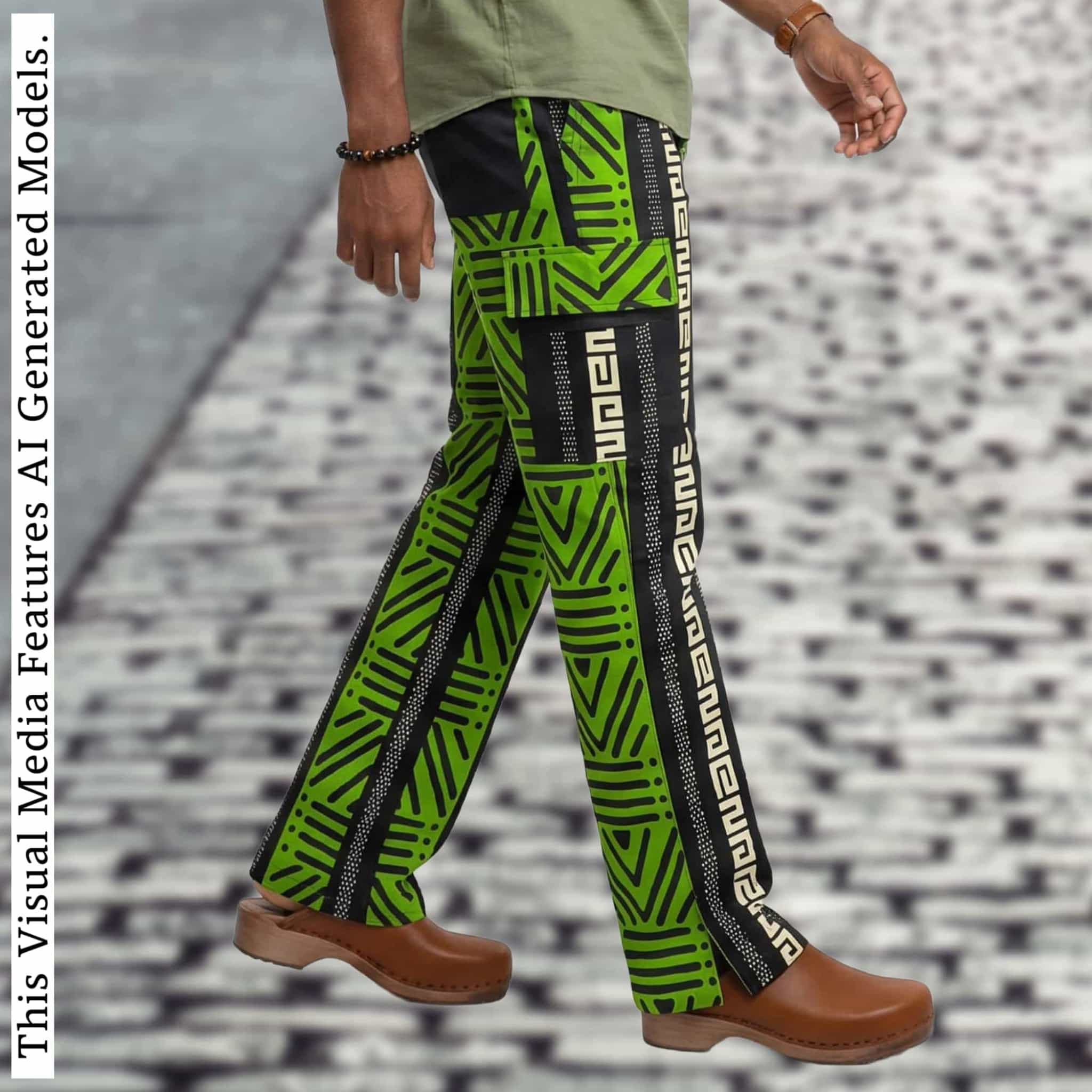 Men's African Print Ankara Trousers, Bold Chevron Tribal Cargo Pants