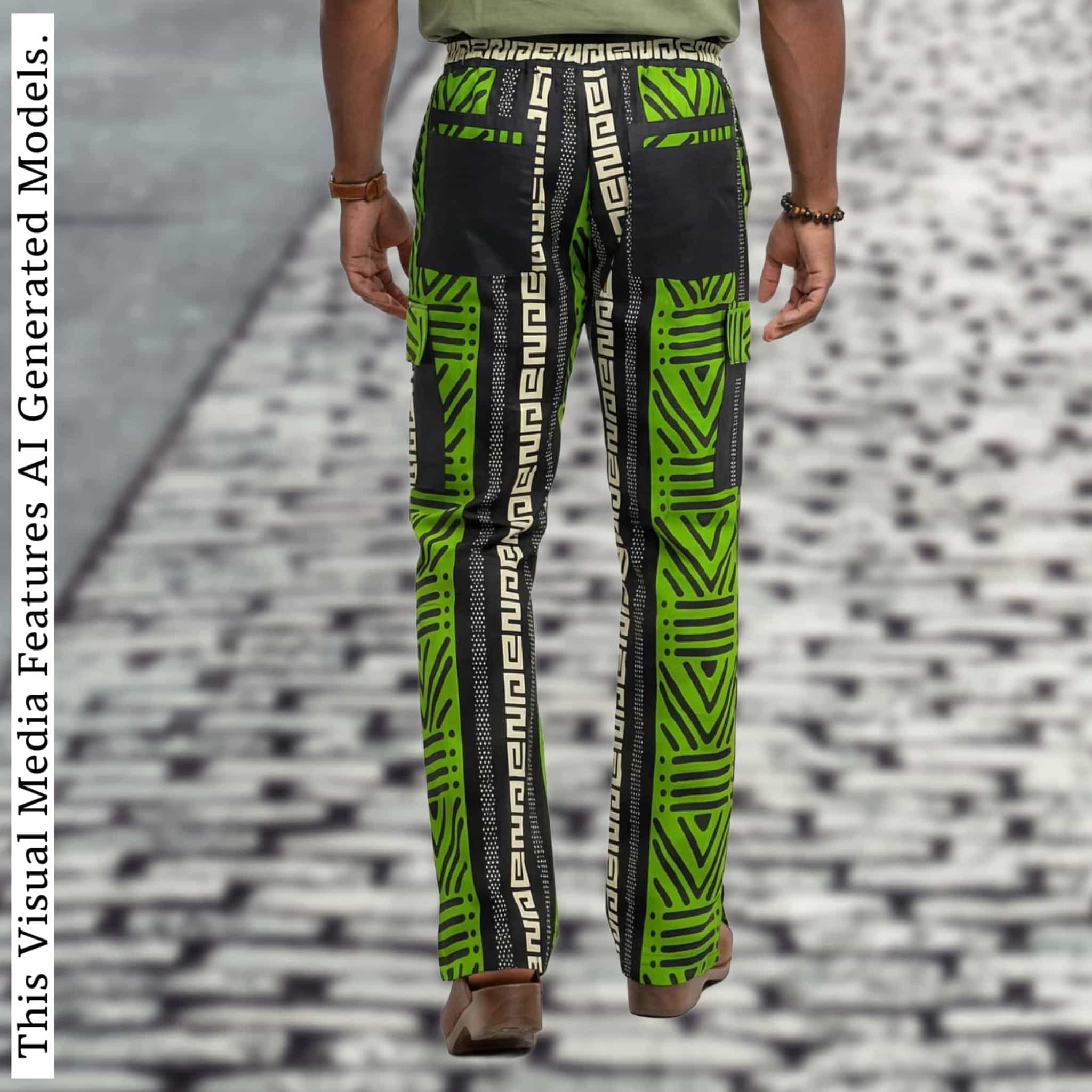 Men's African Print Ankara Trousers, Bold Chevron Tribal Cargo Pants