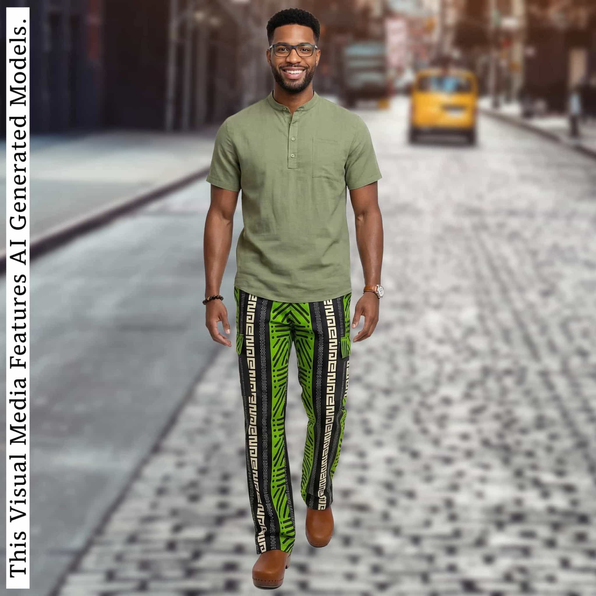 Men's African Print Ankara Trousers, Bold Chevron Tribal Cargo Pants