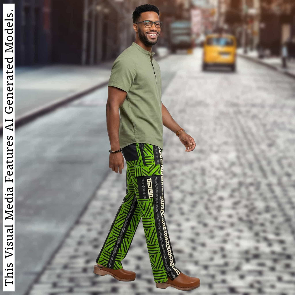 Men's African Print Ankara Trousers, Bold Chevron Tribal Cargo Pants