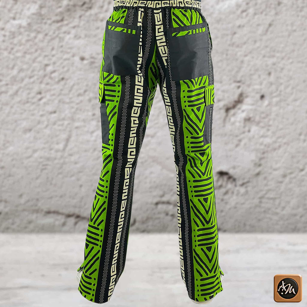 Men's African Print Ankara Trousers, Bold Chevron Tribal Cargo Pants