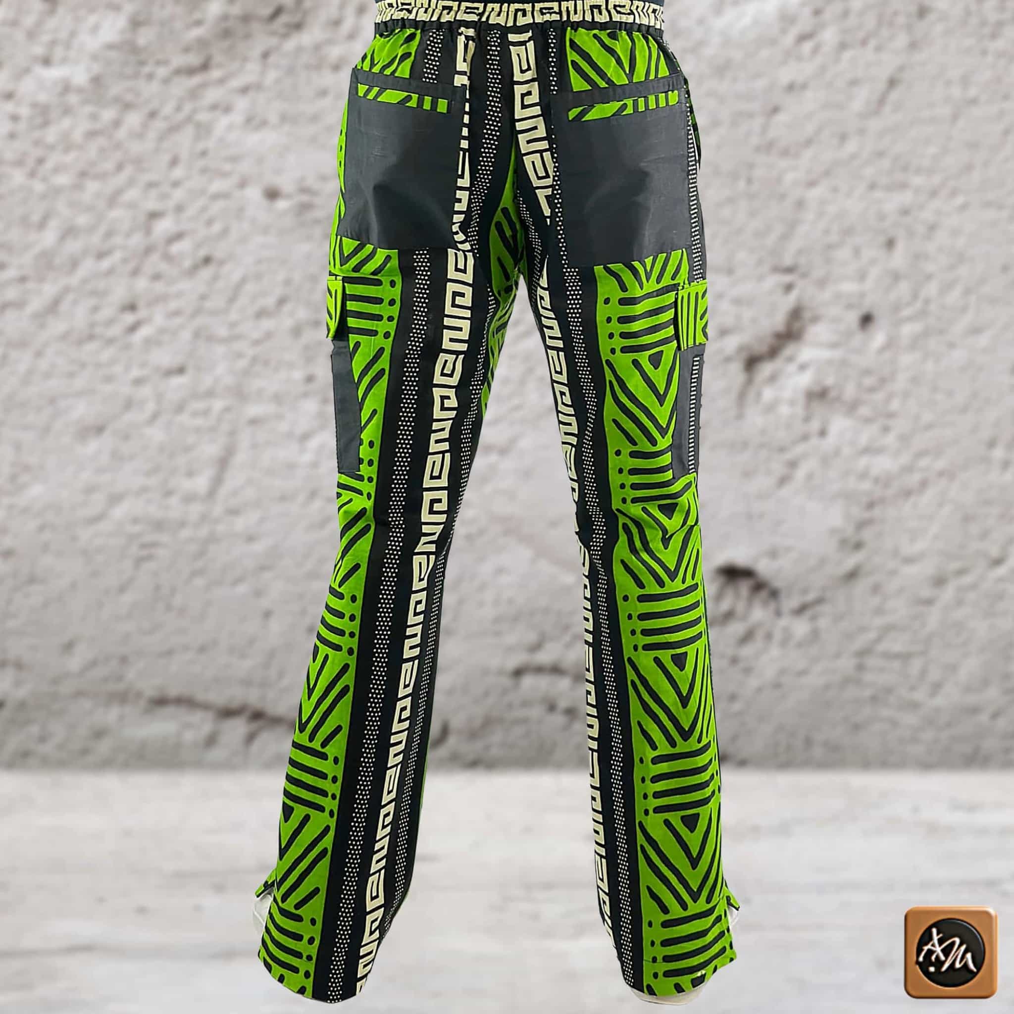Men's African Print Ankara Trousers, Bold Chevron Tribal Cargo Pants