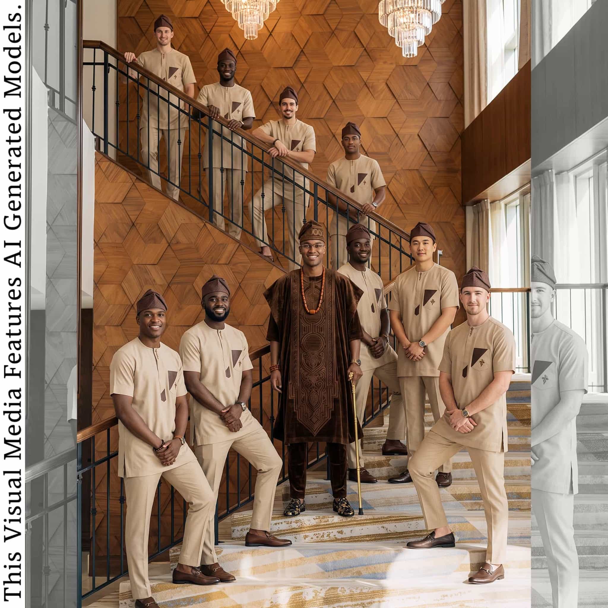 Brown Royal Yoruba Agbada, Beige Groomsmen Kaftan, Nigerian Wedding Menswear