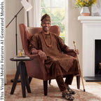 Brown Royal Yoruba Agbada, Beige Groomsmen Kaftan, Nigerian Wedding Menswear