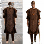 Brown Royal Yoruba Agbada, Beige Groomsmen Kaftan, Nigerian Wedding Menswear