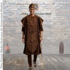 Brown Royal Yoruba Agbada, Beige Groomsmen Kaftan, Nigerian Wedding Menswear