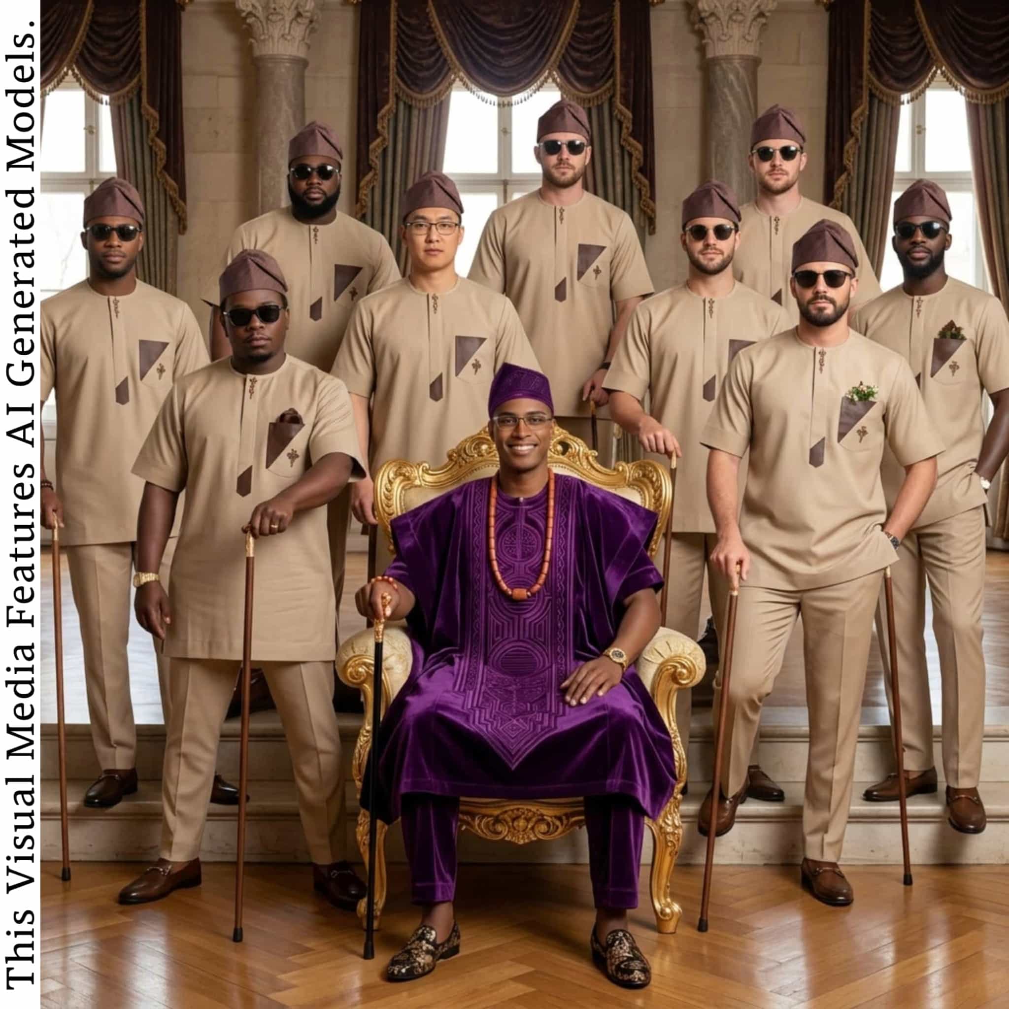 Brown Royal Yoruba Agbada, Beige Groomsmen Kaftan, Nigerian Wedding Menswear