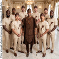 Brown Royal Yoruba Agbada, Beige Groomsmen Kaftan, Nigerian Wedding Menswear