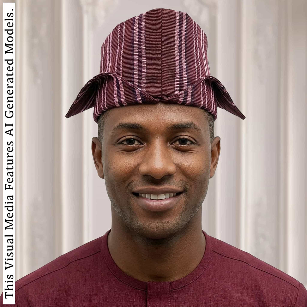 Yoruba Abetiaja Cap, ALAARI Aso Oke Fila, Nigerian Traditional Hat, Tribal Ceremonial Headpiece