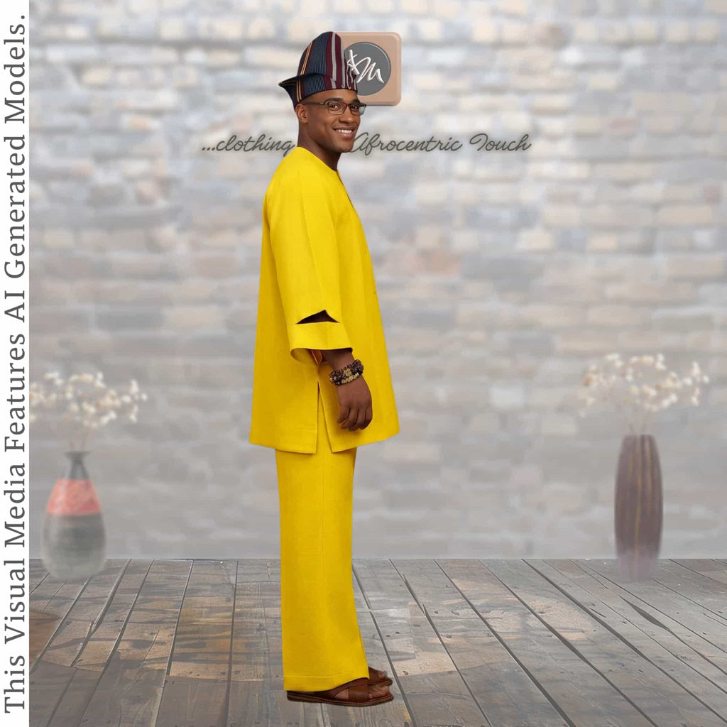 Yellow Senator Wear Two Piece Set, Handmade African Suit, Nigerian Wedding Attire