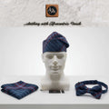 Blue Plaid Aso Oke Mens Set, Bow Tie, Gobi Hat, Pocket Square, Trado-corporate male