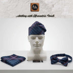 Blue Plaid Aso Oke Mens Set, Bow Tie, Gobi Hat, Pocket Square, Trado-corporate male