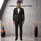 Blue Plaid Aso Oke Mens Set, Bow Tie, Gobi Hat, Pocket Square, Trado-corporate male